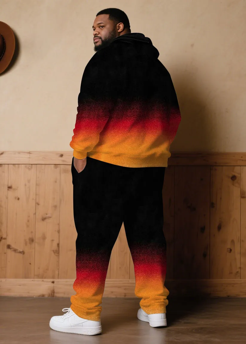 Large Size Men's Autumn And Winter Warm Cold-proof Red & Black Neon Gradient Contrast Hoodie Sweatpants Set sold by Biggmans product image thumbnail 4