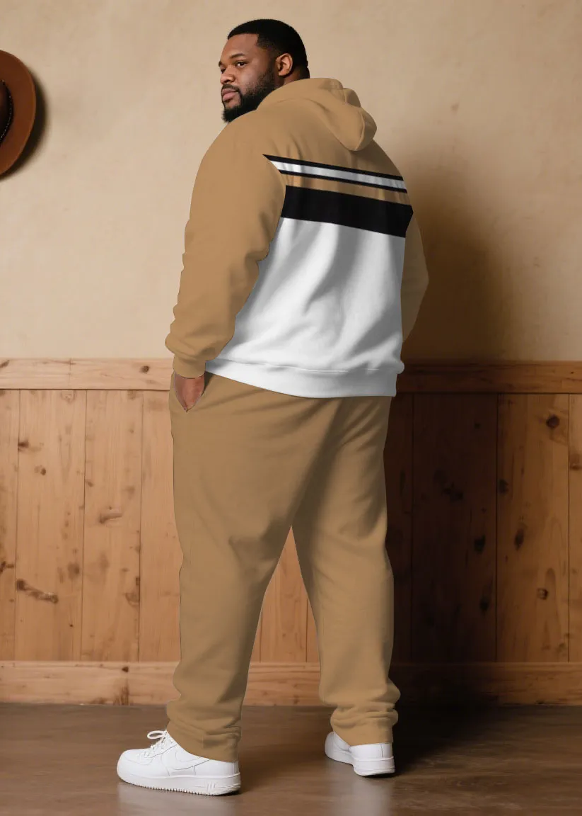 Large Size Men's Autumn And Winter Warm Cold-proof Khaki & White & Black Color Sleeves Chest Small Label Printed Hoodie Sweatpants Set sold by Biggmans product image thumbnail 3