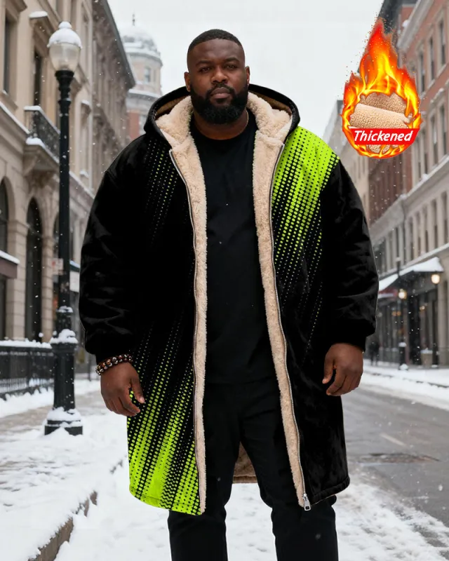 Big & Tall Men's Black And Green Gradient Printed Velvet Padded Long Hooded Coat sold by Biggmans