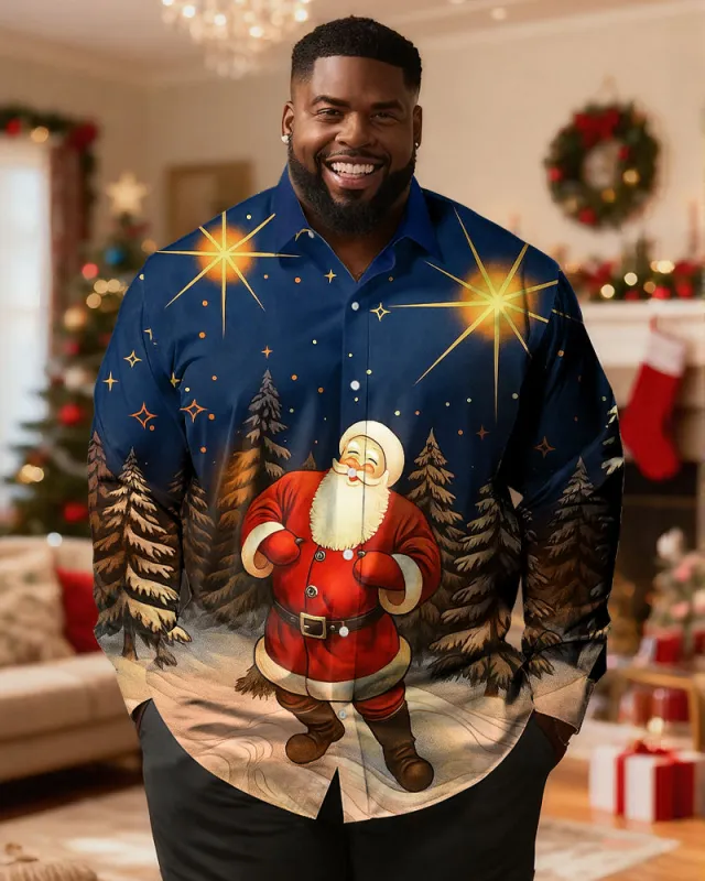 Big & Tall Men's Retro Santa Claus Print Long Sleeve Shirt sold by Biggmans