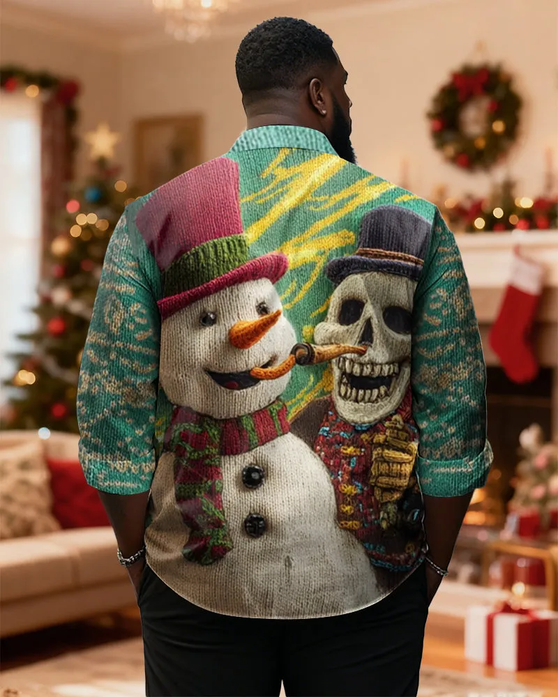 Big & Tall Men's Christmas Skull Snowman Print Long Sleeve Shirt sold by Biggmans product image thumbnail 2