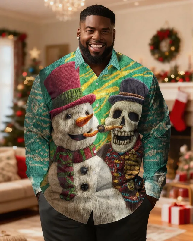 Big & Tall Men's Christmas Skull Snowman Print Long Sleeve Shirt sold by Biggmans