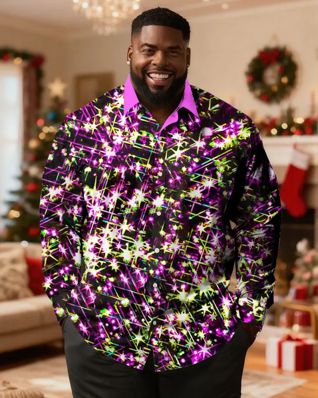 Big & Tall Men's Christmas Fun Lights Print Long Sleeve Shirt sold by Biggmans