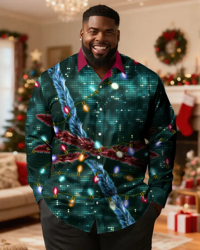 Big & Tall Men's Christmas Sequin Gift Box Print Long Sleeve Shirt sold by Biggmans