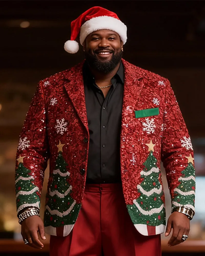 Big & Tall Men's Christmas Sequins Christmas Tree Print Suit sold by Biggmans product image thumbnail 2