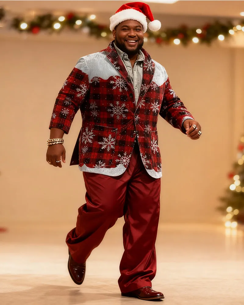 Big & Tall Men's Christmas Red And Black Plaid Snowflake Print Suit sold by Biggmans product image thumbnail 4