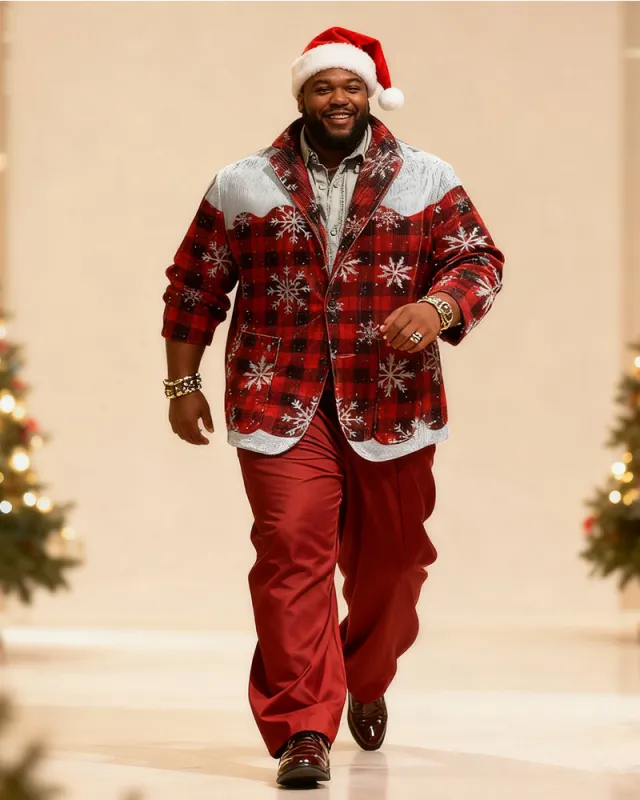 Big & Tall Men's Christmas Red And Black Plaid Snowflake Print Suit sold by Biggmans
