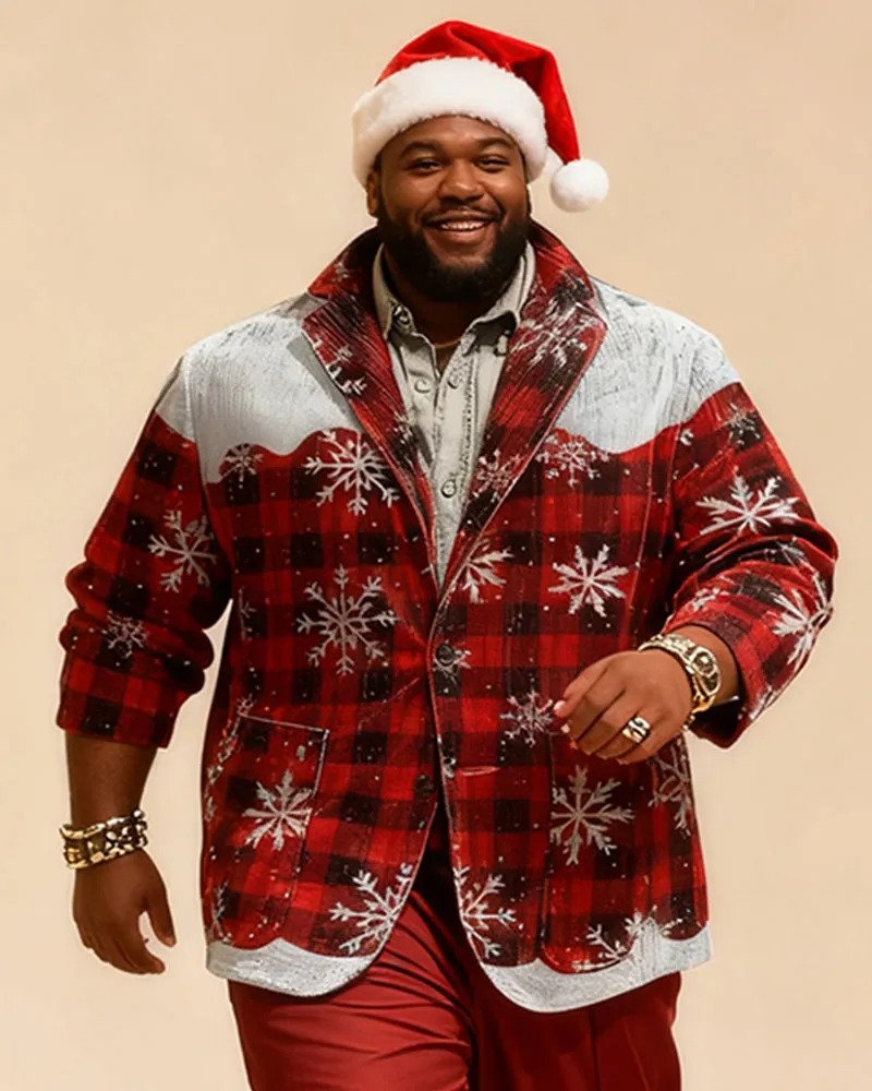 Big & Tall Men's Christmas Red And Black Plaid Snowflake Print Suit sold by Biggmans product image thumbnail 2
