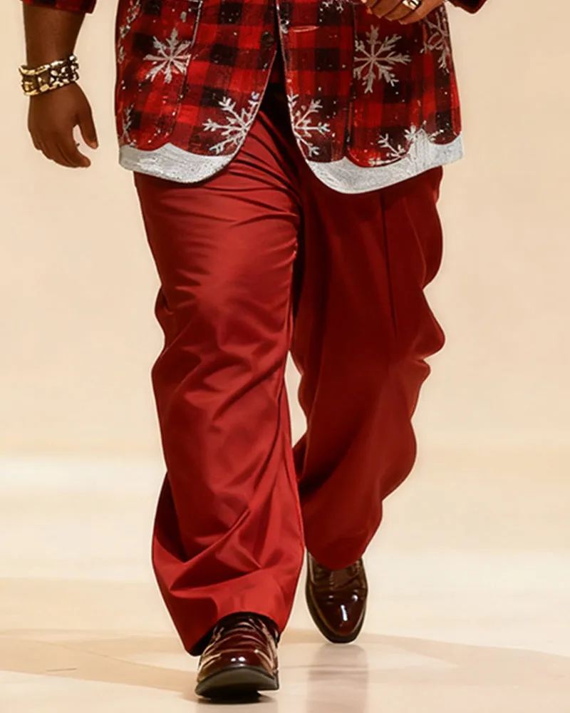 Big & Tall Men's Christmas Red And Black Plaid Snowflake Print Suit sold by Biggmans product image thumbnail 3