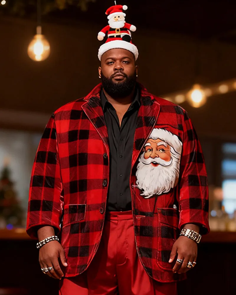 Big & Tall Men's Christmas Red And Black Plaid Print Suit sold by Biggmans product image thumbnail 2