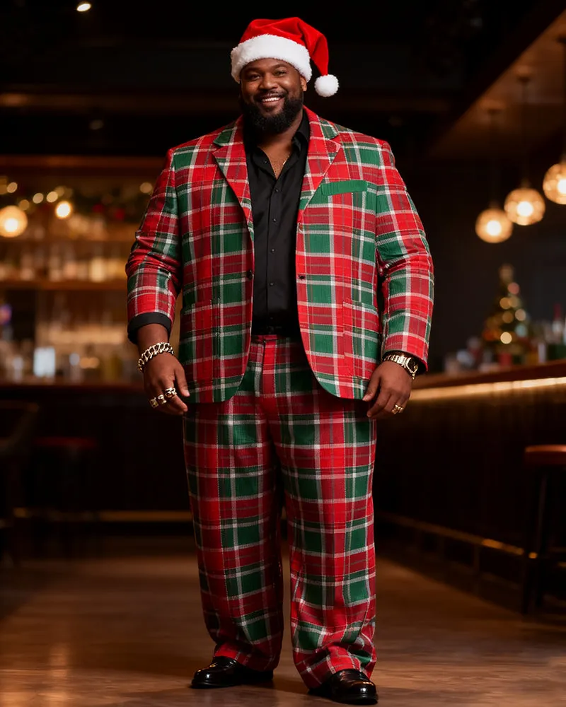 Big & Tall Men's Christmas Classic Red And Green Plaid Print Suit sold by Biggmans product image thumbnail 5
