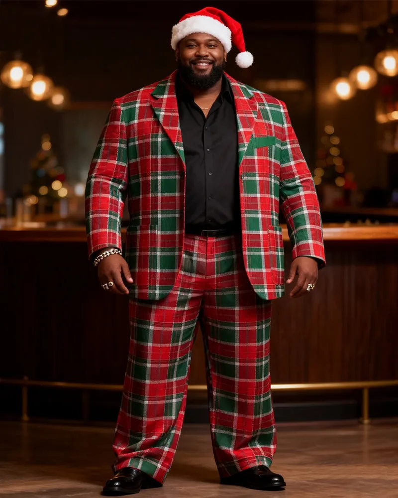 Big & Tall Men's Christmas Classic Red And Green Plaid Print Suit sold by Biggmans product image thumbnail 4