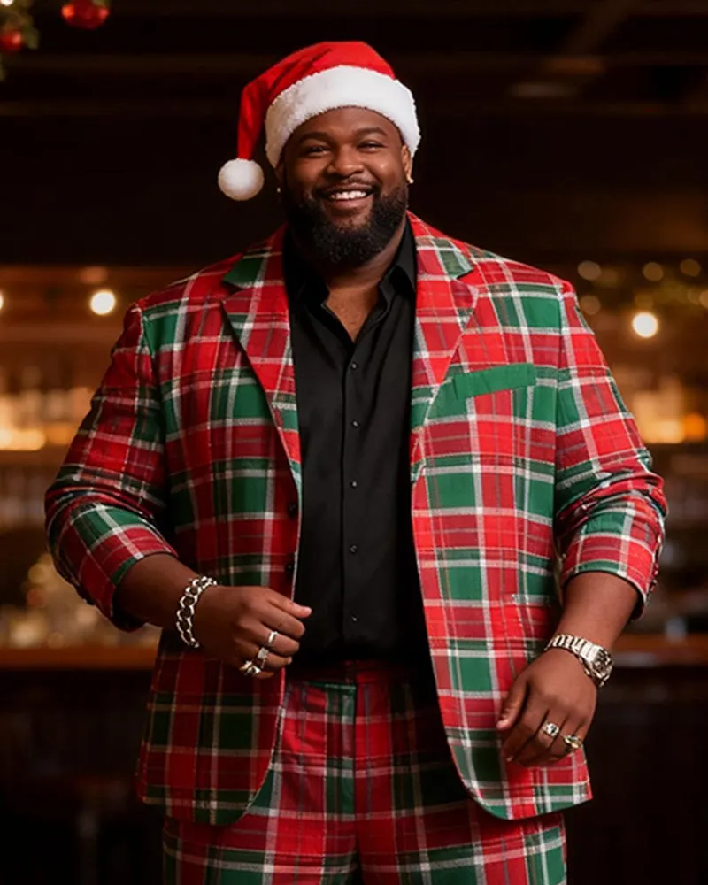 Big & Tall Men's Christmas Classic Red And Green Plaid Print Suit sold by Biggmans product image thumbnail 2