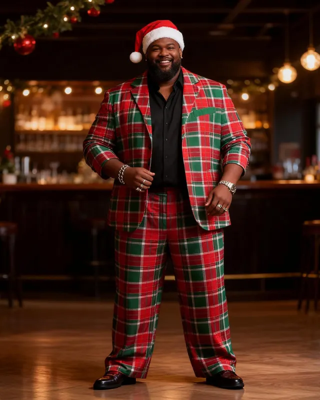 Big & Tall Men's Christmas Classic Red And Green Plaid Print Suit sold by Biggmans