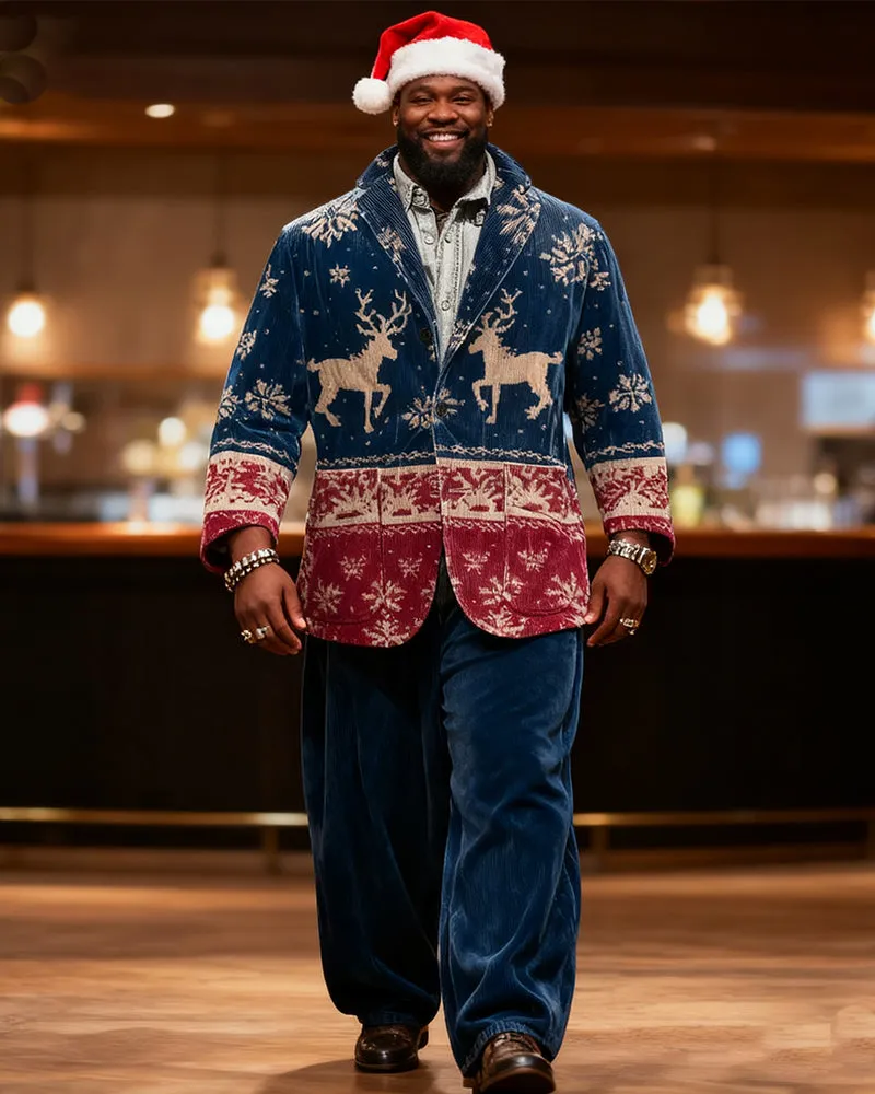 Big & Tall Men's Christmas Vintage Blue And Red Elk Print Suit sold by Biggmans product image thumbnail 4