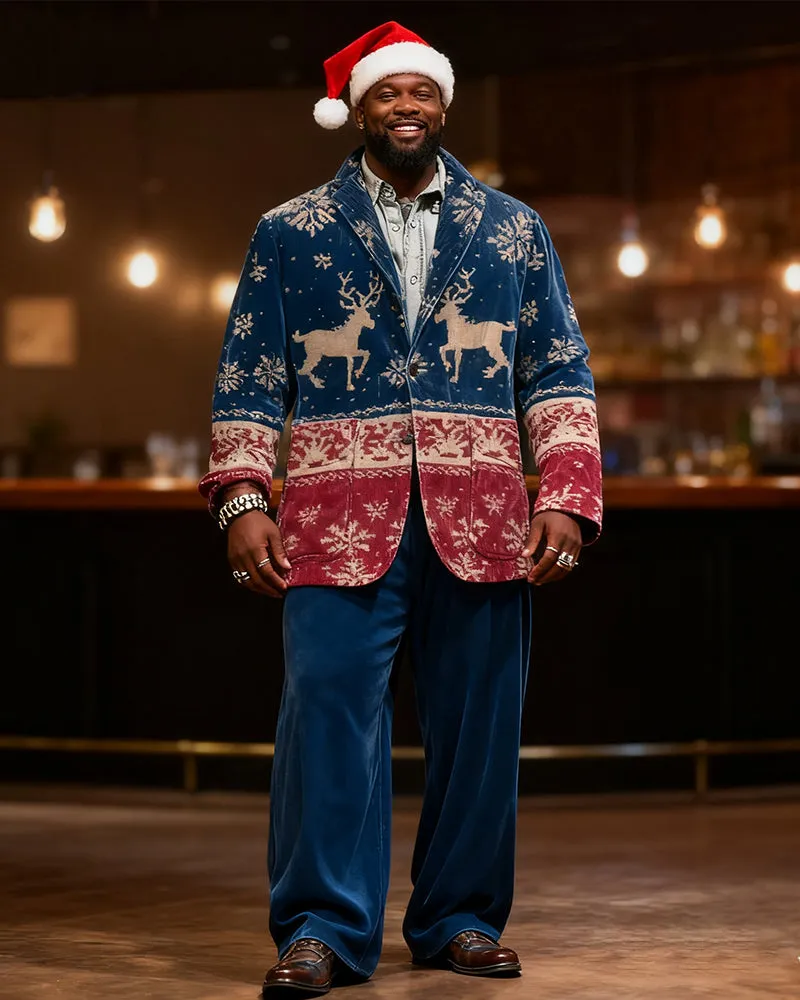 Big & Tall Men's Christmas Vintage Blue And Red Elk Print Suit sold by Biggmans product image thumbnail 5