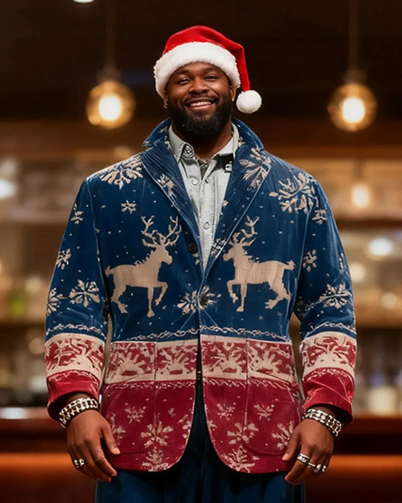 Big & Tall Men's Christmas Vintage Blue And Red Elk Print Suit sold by Biggmans product image thumbnail 2