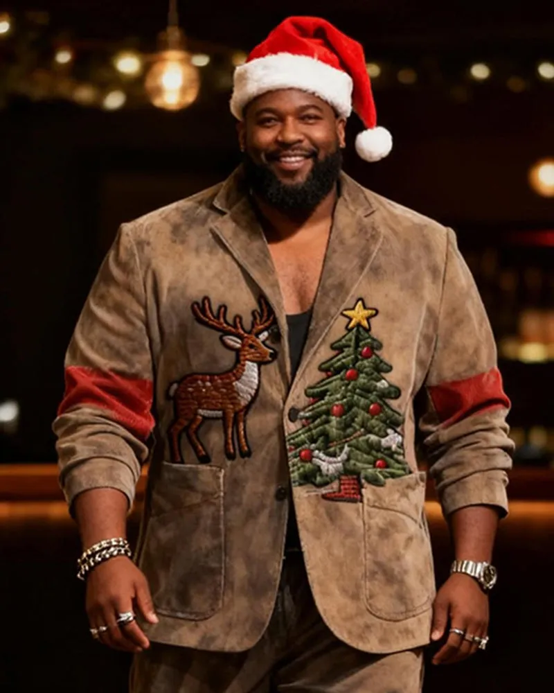 Big & Tall Men's Christmas Vintage Elk And Christmas Tree Print Suit sold by Biggmans product image thumbnail 2
