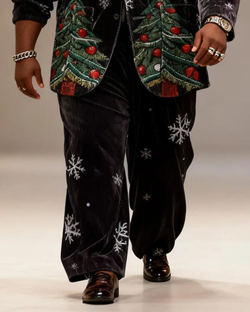 Big & Tall Men's Black Christmas Tree Snowflake Print Suit sold by Biggmans product image thumbnail 3