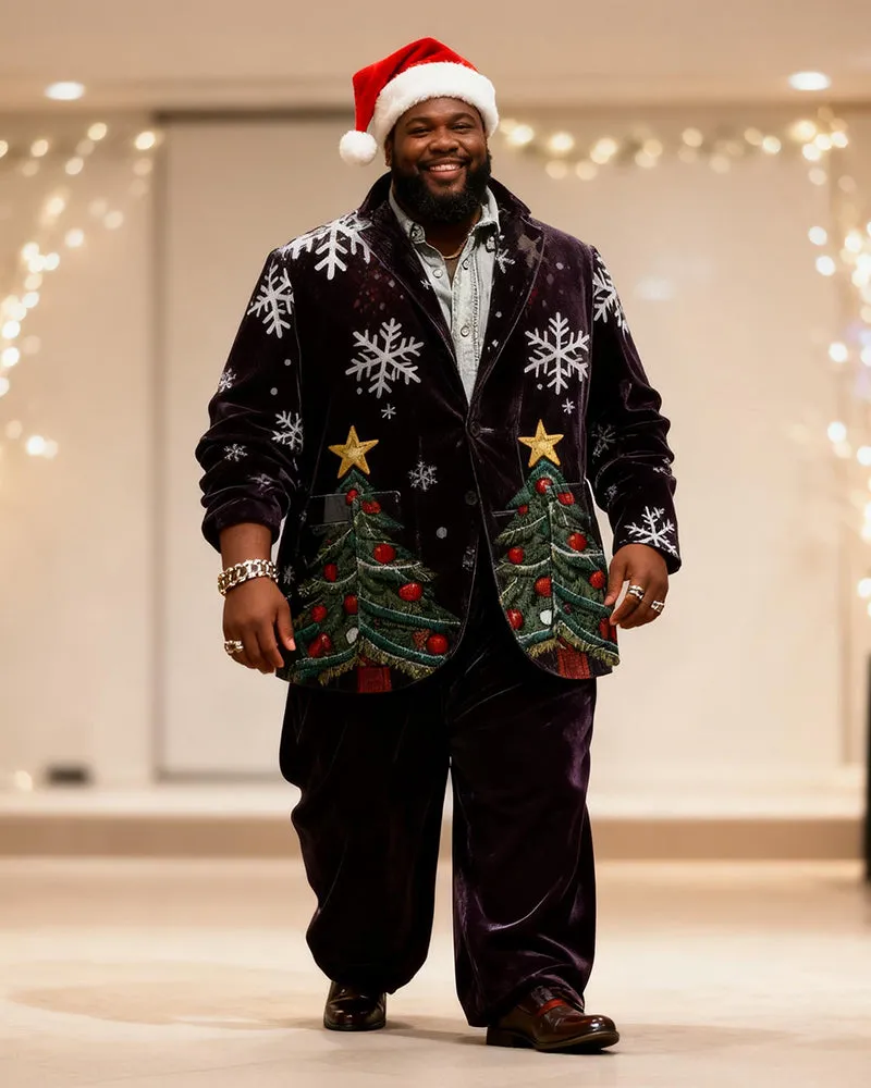 Big & Tall Men's Black Christmas Tree Snowflake Print Suit sold by Biggmans product image thumbnail 4