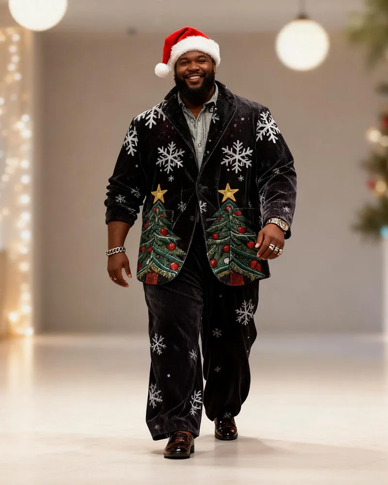 Big & Tall Men's Black Christmas Tree Snowflake Print Suit sold by Biggmans