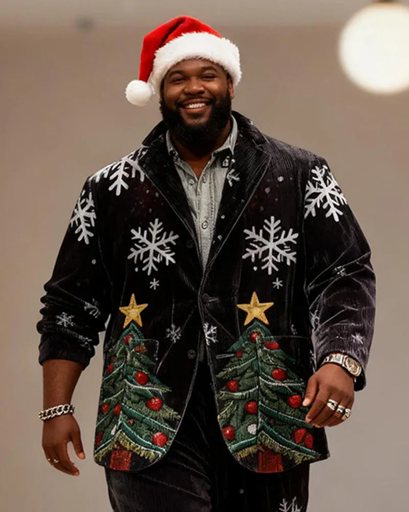 Big & Tall Men's Black Christmas Tree Snowflake Print Suit sold by Biggmans product image thumbnail 2