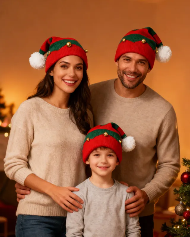 Autumn And Winter Classic Red And Green Color Matching Elves Christmas Hat Knitted Parent Hat Gift sold by Biggmans