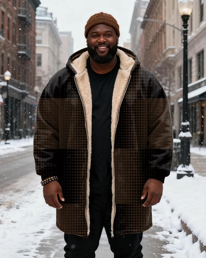 Big & Tall Men's Retro Wave Dot Stitching Printed Velvet Padded Long Hooded Coat sold by Biggmans product image thumbnail 2