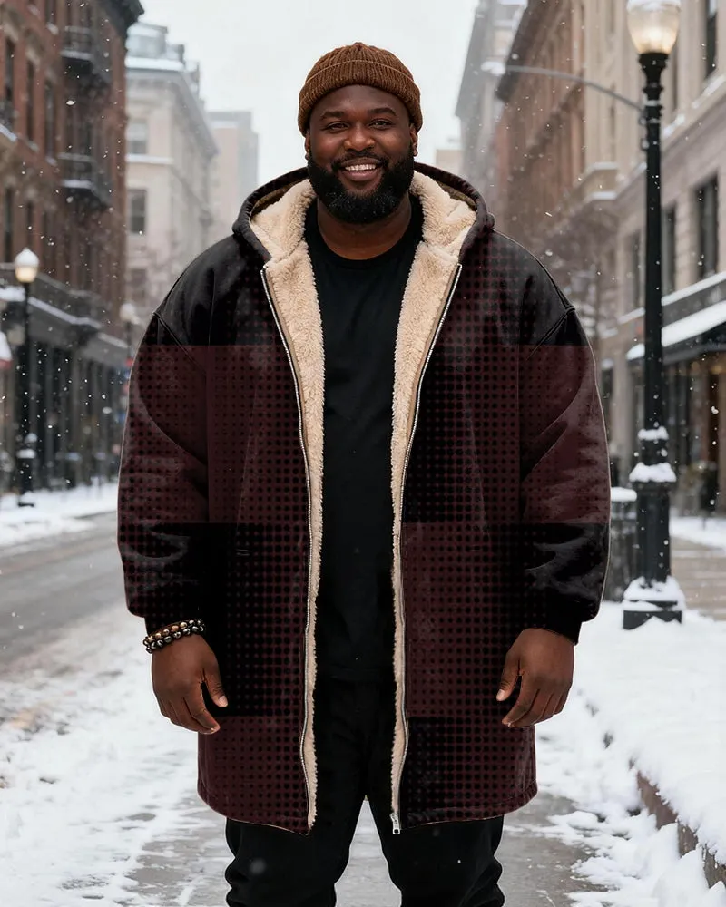 Big & Tall Men's Retro Wave Dot Stitching Printed Velvet Padded Long Hooded Coat sold by Biggmans product image thumbnail 3