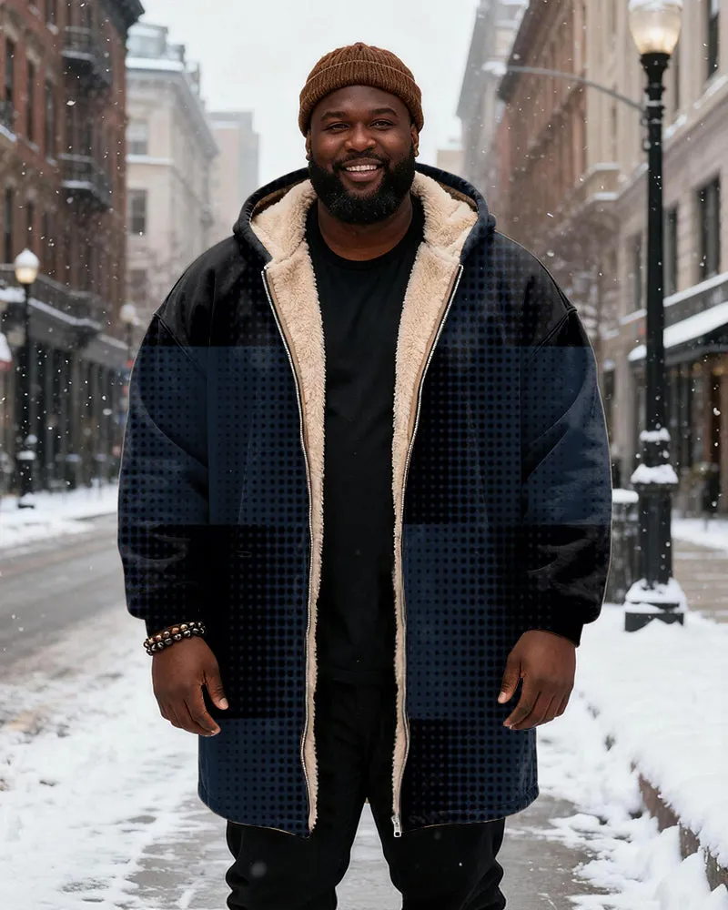 Big & Tall Men's Retro Wave Dot Stitching Printed Velvet Padded Long Hooded Coat sold by Biggmans product image thumbnail 4