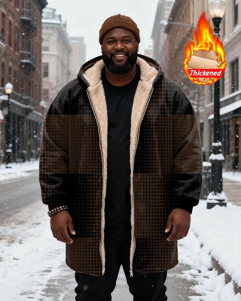 Big & Tall Men's Retro Wave Dot Stitching Printed Velvet Padded Long Hooded Coat sold by Biggmans