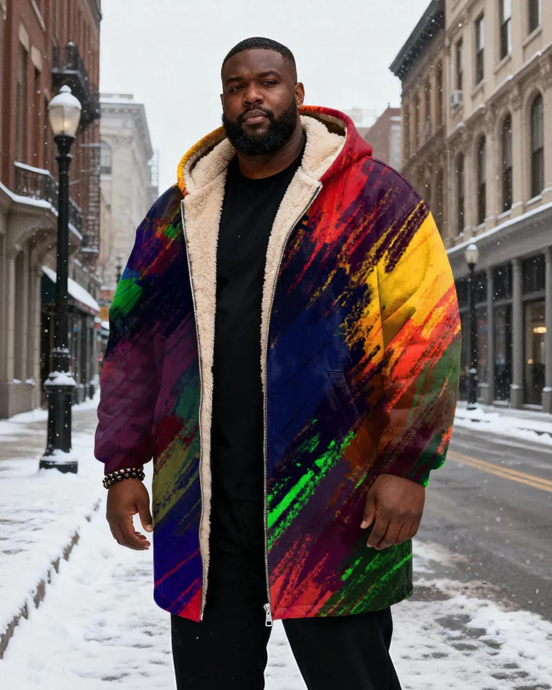 Big & Tall Men's Rainbow Graffiti Print Velvet Thickened Long Hooded Coat sold by Biggmans product image thumbnail 2