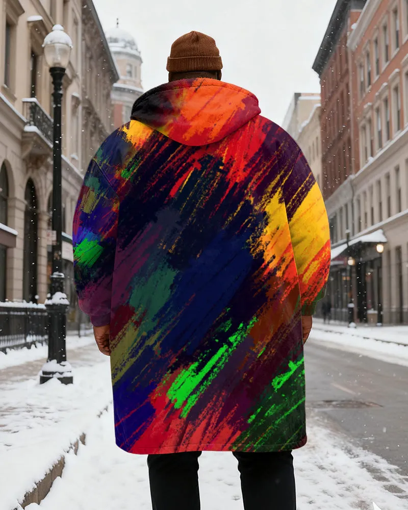 Big & Tall Men's Rainbow Graffiti Print Velvet Thickened Long Hooded Coat sold by Biggmans product image thumbnail 3