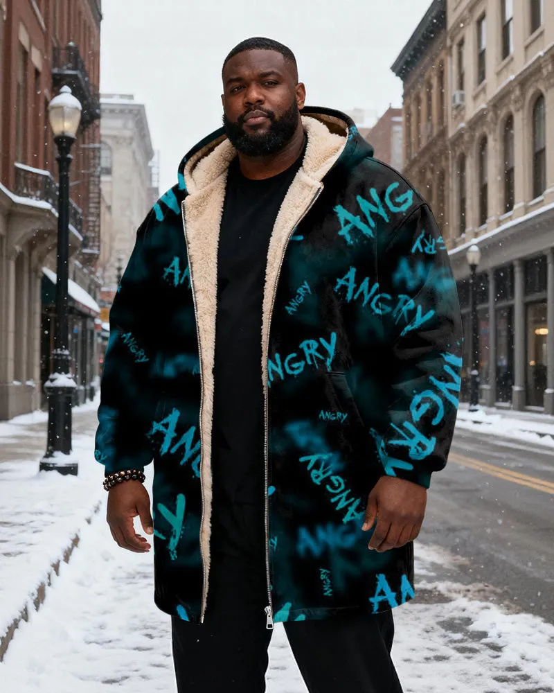Big & Tall Men's Diablo "ANGRY" Graffiti Print Velvet Thickened Long Hooded Coat sold by Biggmans product image thumbnail 2