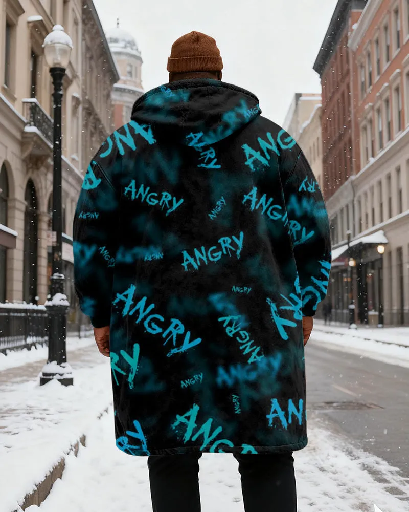 Big & Tall Men's Diablo "ANGRY" Graffiti Print Velvet Thickened Long Hooded Coat sold by Biggmans product image thumbnail 3