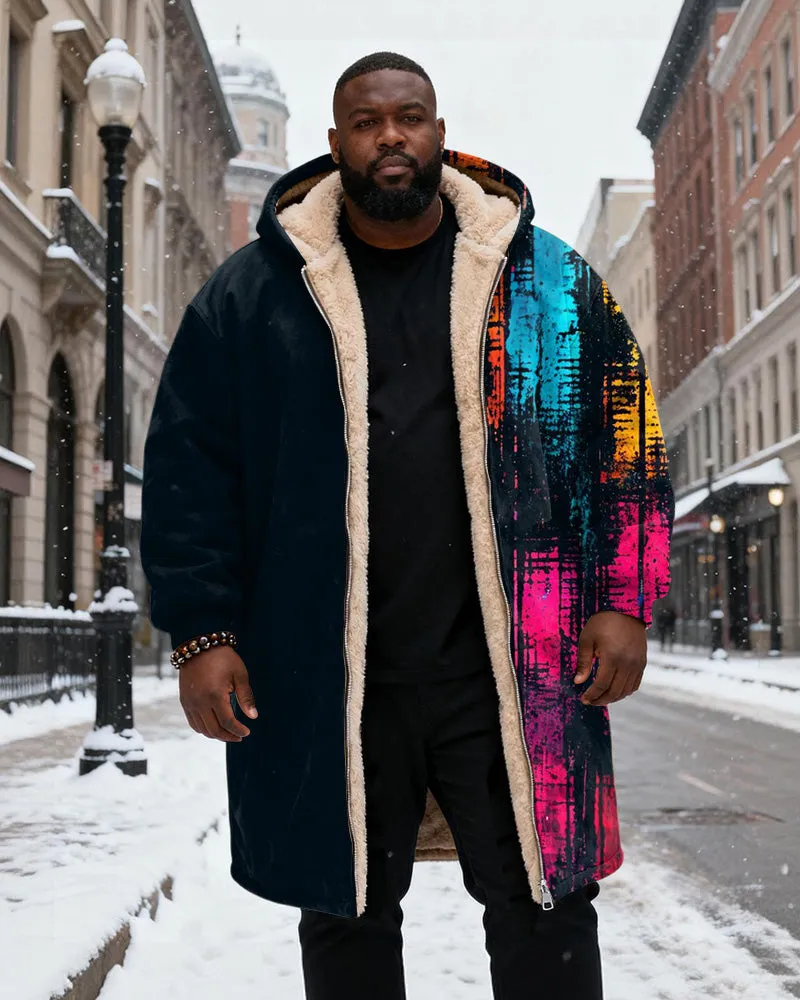 Big & Tall Men's Cyberpunk Style Color Graffiti Printed Velvet Thickened Long Hooded Coat sold by Biggmans product image thumbnail 2