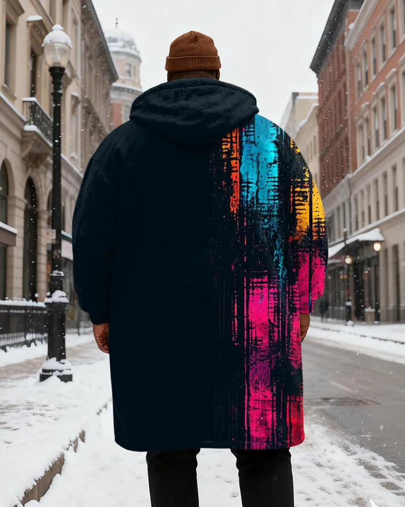 Big & Tall Men's Cyberpunk Style Color Graffiti Printed Velvet Thickened Long Hooded Coat sold by Biggmans product image thumbnail 3