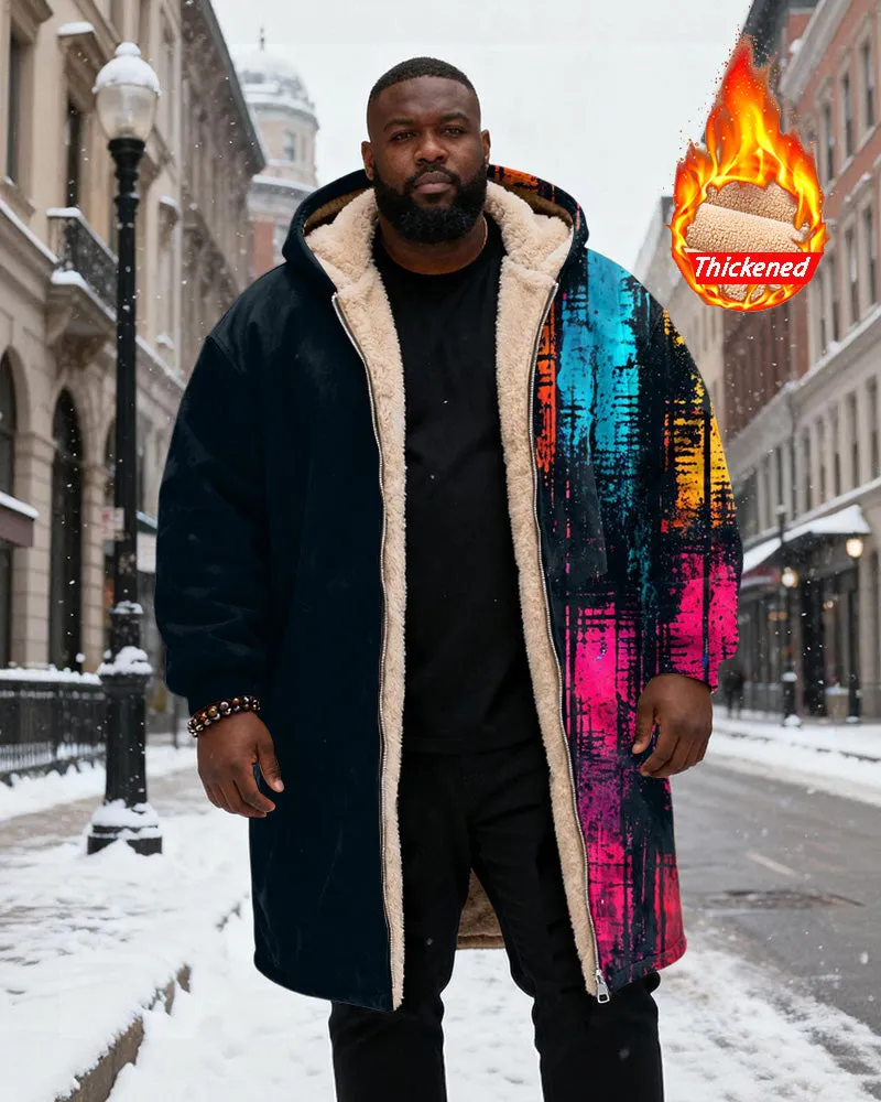 Big & Tall Men's Cyberpunk Style Color Graffiti Printed Velvet Thickened Long Hooded Coat sold by Biggmans