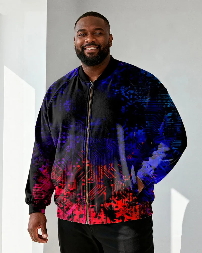 Big & Tall Men's Cyberpunk Circuit Board Printed Zip Long Sleeve Jacket sold by Biggmans