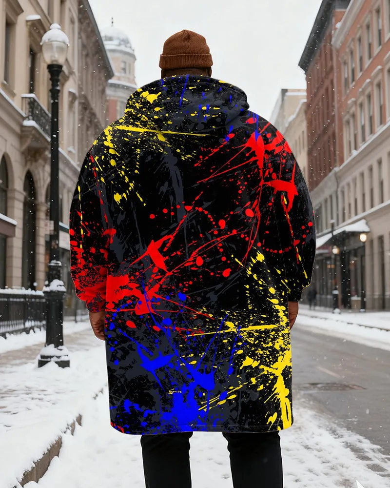 Big & Tall Men's Splash Ink Graffiti Printed Velvet Padded Long Hooded Coat sold by Biggmans product image thumbnail 3