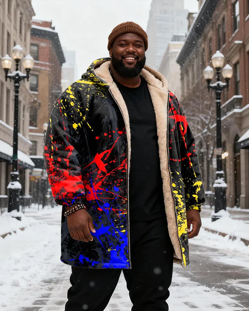 Big & Tall Men's Splash Ink Graffiti Printed Velvet Padded Long Hooded Coat sold by Biggmans product image thumbnail 2