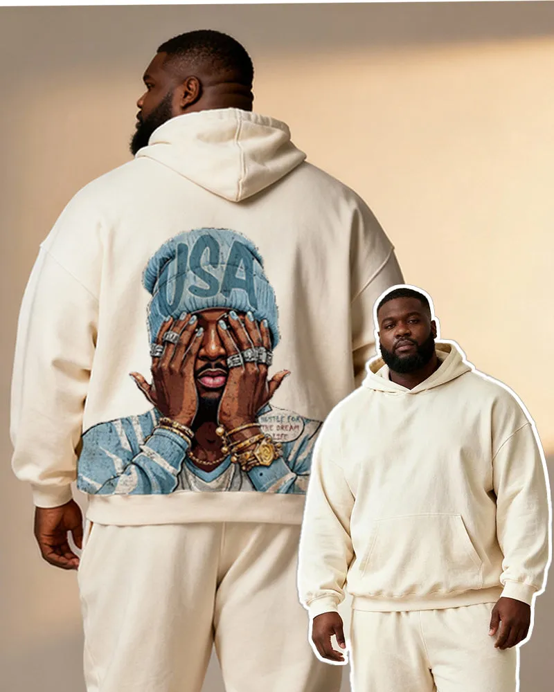 Big & Tall Men's Off-White Blue "USA" Hat Ornament Cartoon Printed Hoodie Set sold by Biggmans product image thumbnail 2