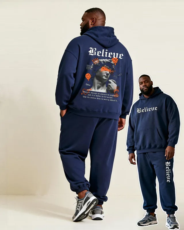 Big & Tall Men's Blue "Believe" David Statue Print Hoodie Set sold by Biggmans