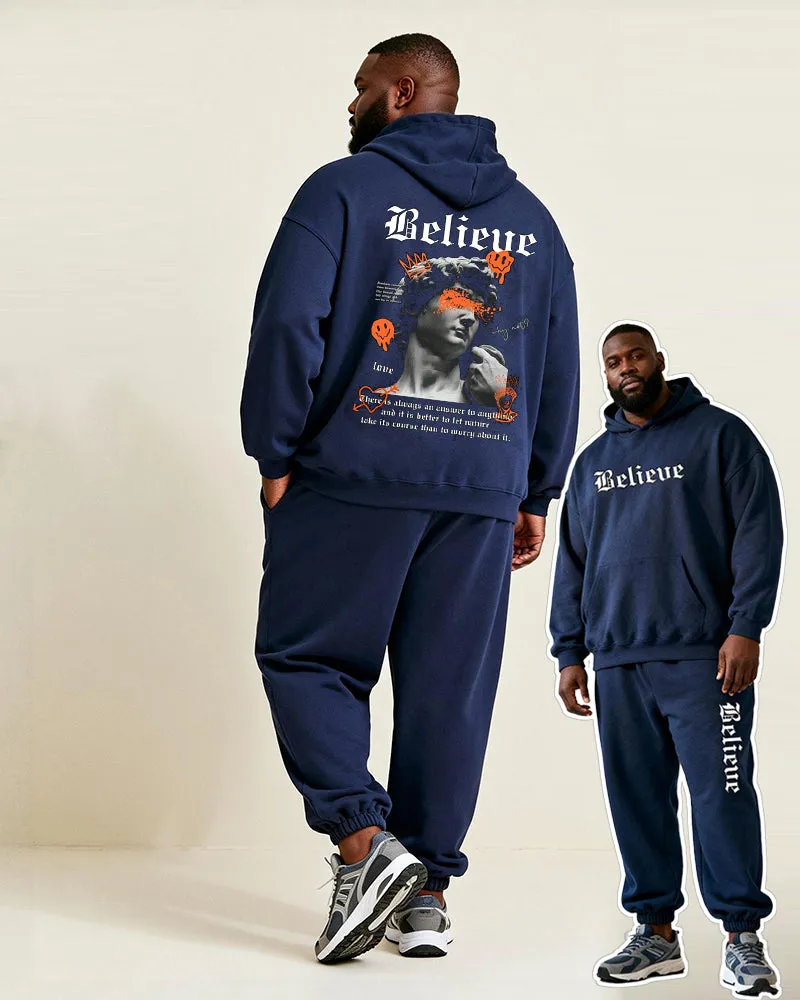 Big & Tall Men's Blue "Believe" David Statue Print Hoodie Set sold by Biggmans
