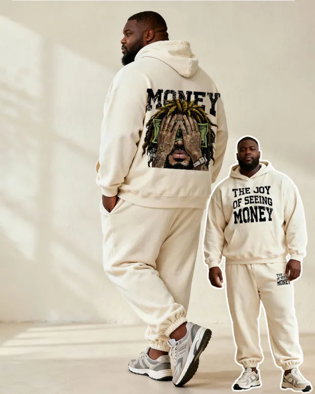 Big & Tall Men's Off-White "MONEY" Cartoon Print Hoodie Set sold by Biggmans