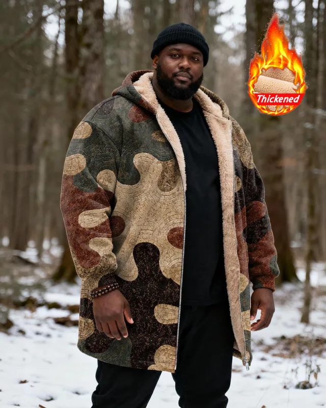 Big & Tall Men's Hunting Style Vintage Puzzle Camouflage Printed Velvet Thickened Long Hooded Coat sold by Biggmans