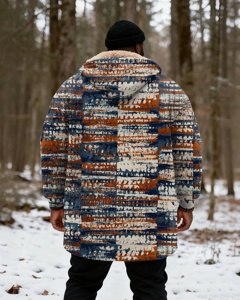 Big & Tall Men's Vintage Distressed Striped Printed Velvet Padded Long Hooded Coat sold by Biggmans product image thumbnail 3