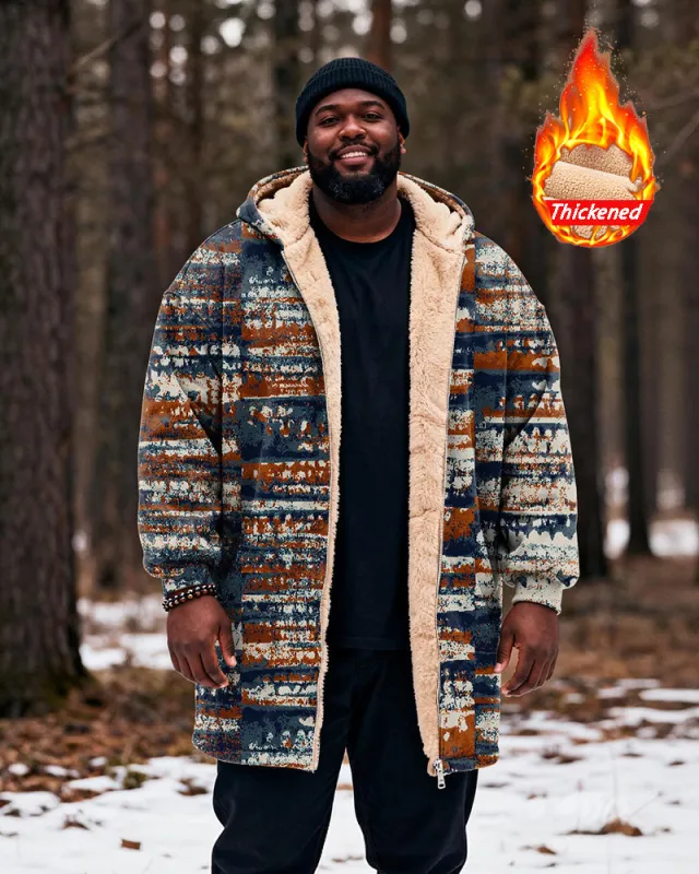 Big & Tall Men's Vintage Distressed Striped Printed Velvet Padded Long Hooded Coat sold by Biggmans