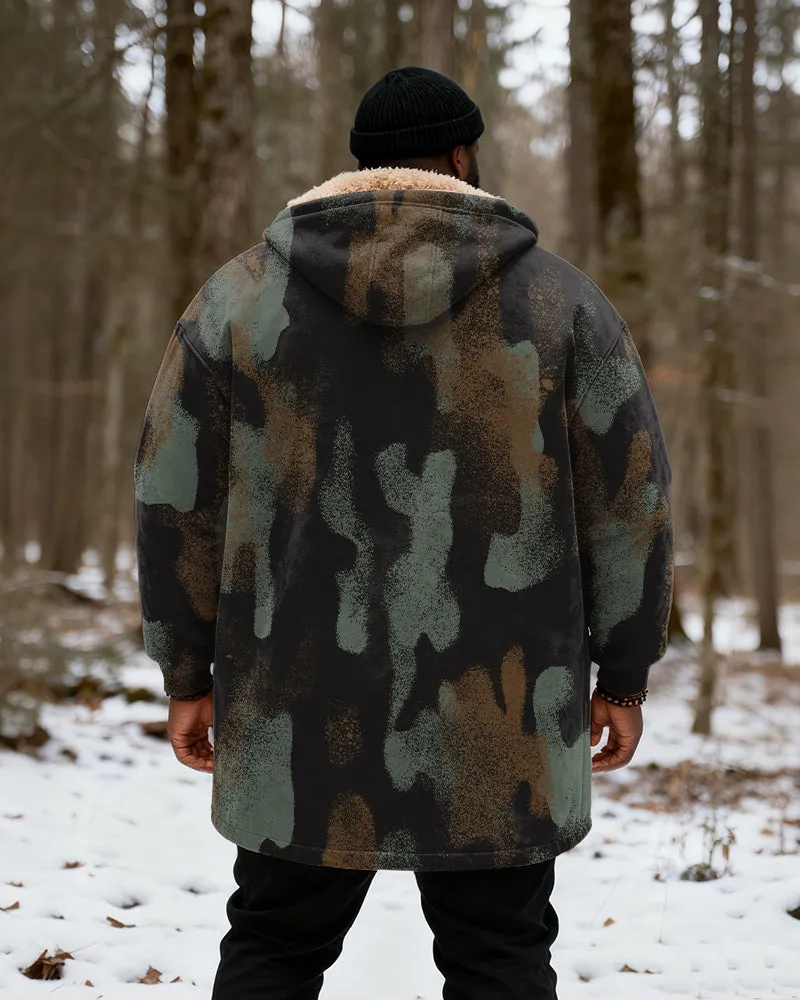 Big & Tall Men's Hunting Style Vintage Camouflage Print Velvet Thickened Long Hooded Coat sold by Biggmans product image thumbnail 3
