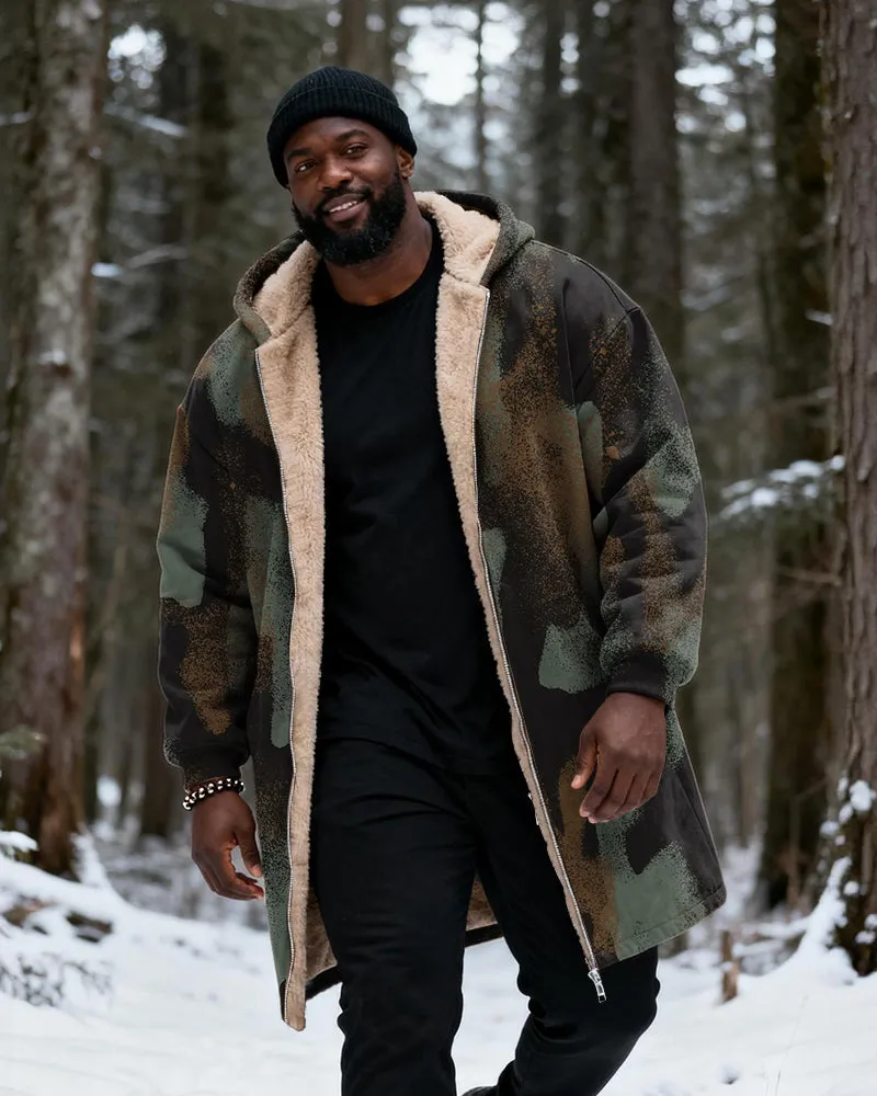 Big & Tall Men's Hunting Style Vintage Camouflage Print Velvet Thickened Long Hooded Coat sold by Biggmans product image thumbnail 2